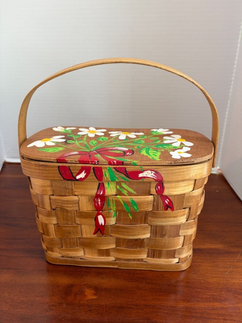 Vintage Fomerz 1970s Hand-Painted, Woven Wooden Basket Purse